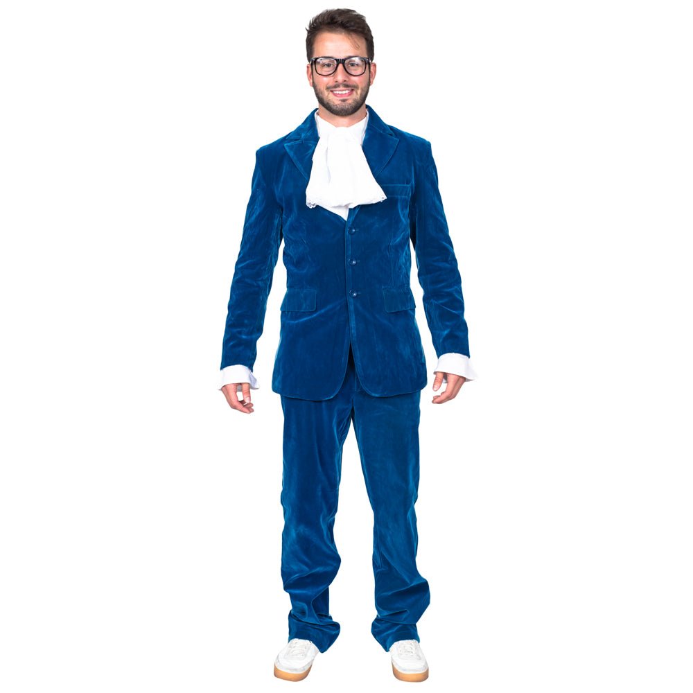 60's Groovy British Spy Funny Man Blue Suit Adult Halloween Costume Set Cosplay - TVStoreOnline