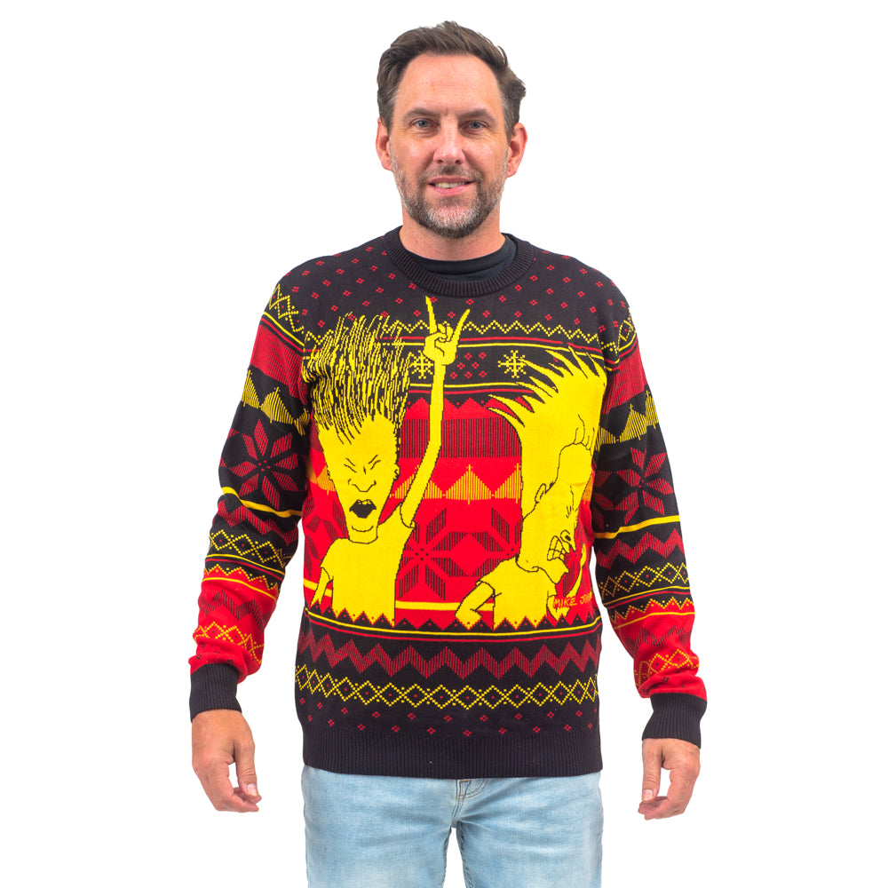Beavis and Butthead Rock and Roll Three Color Ugly Christmas Sweater