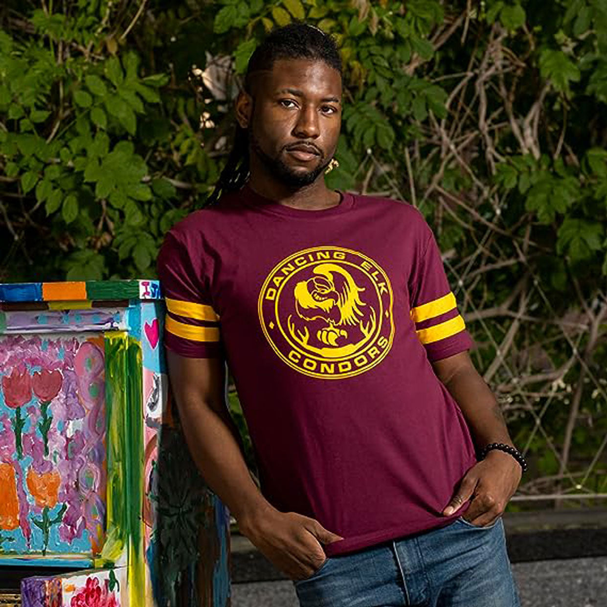 Dancing Elk Condors Halloween Costume T-Shirt Tee with Striped Sleeves Cosplay for Mens and Womens