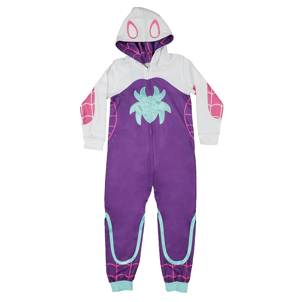 Spider Purple Pink Superhero Ghost Pajama Zip Up Jumpsuit with Hood