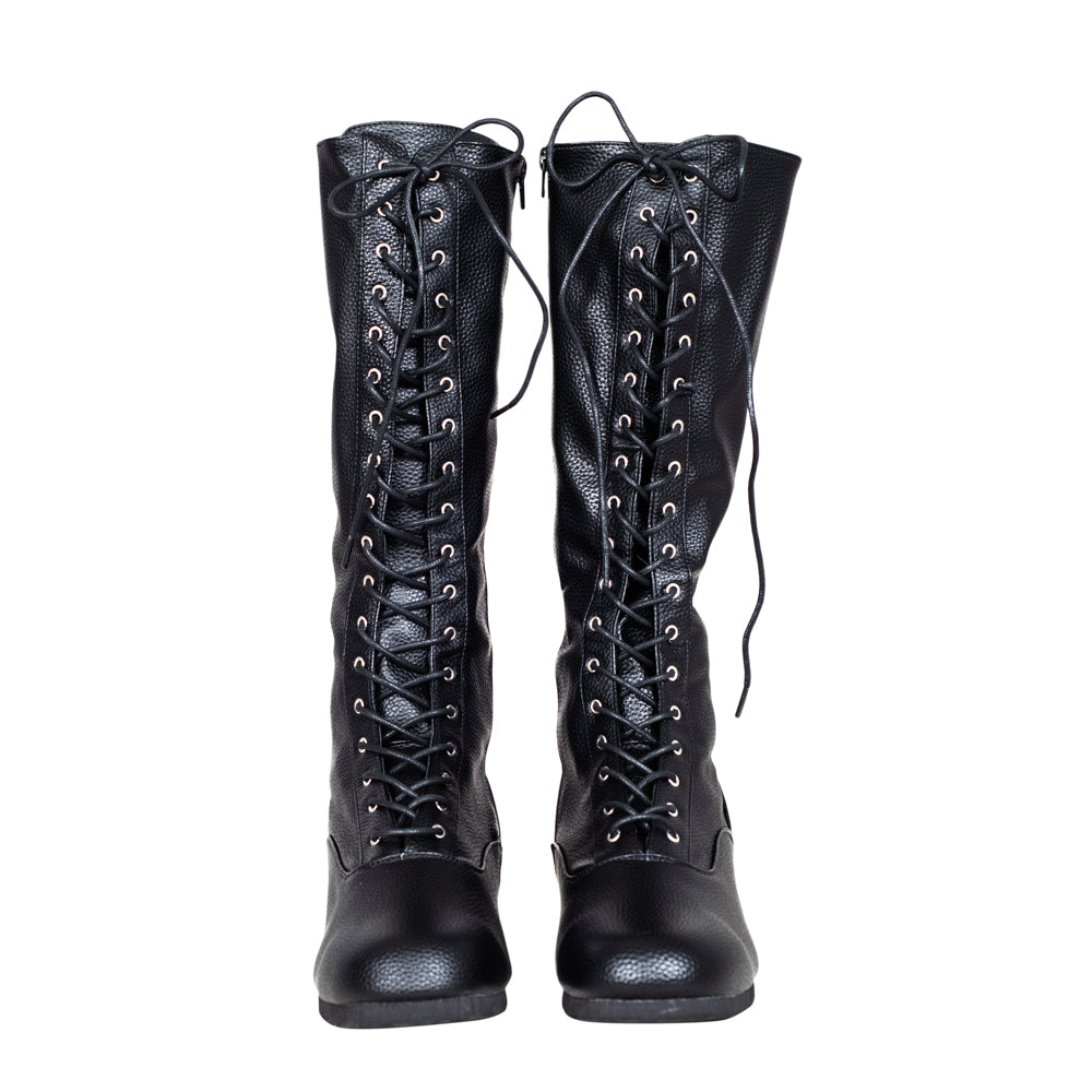 Matte Black Wrestling Boots Halloween Costume Cosplay