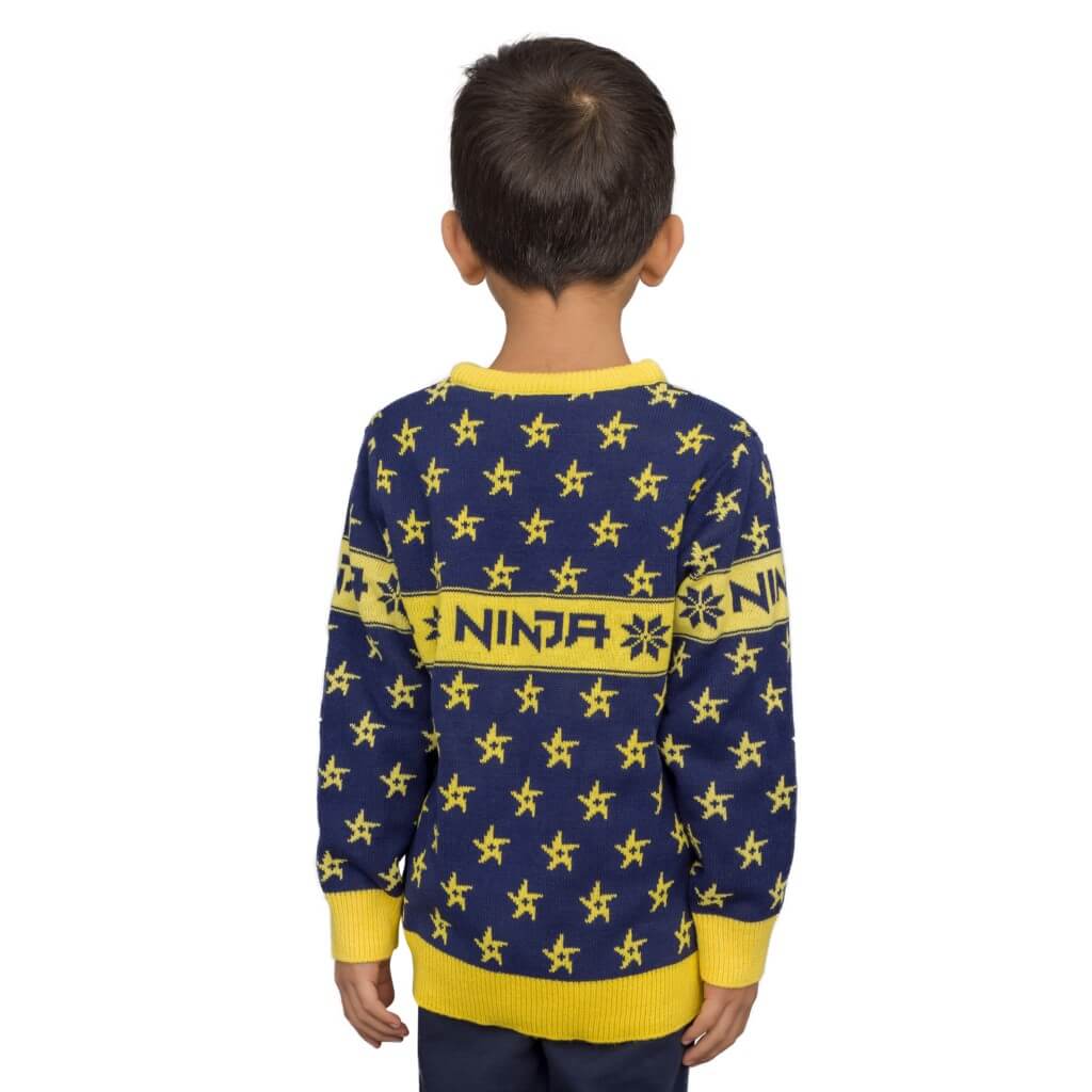 Ninja Navy and Yellow Ninja Stars Pattern Ugly Sweater 5