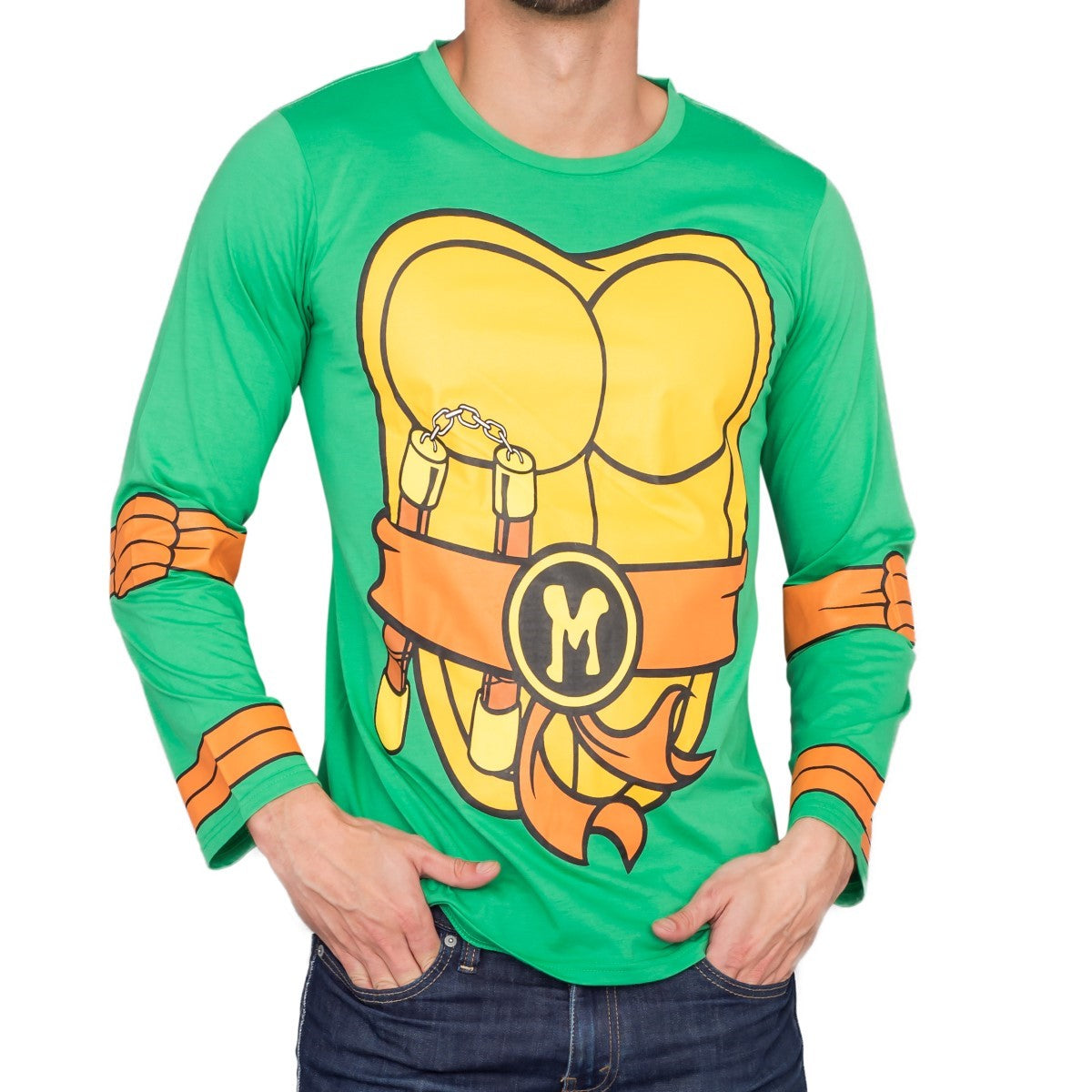 TMNT Long Sleeves Costume T-shirt & Eye Mask - Michelangelo
