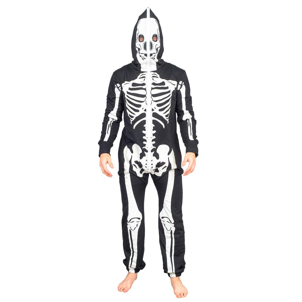 Adult Halloween Skeleton Costume Jumpsuit with Hood - Glow in the Dark Option