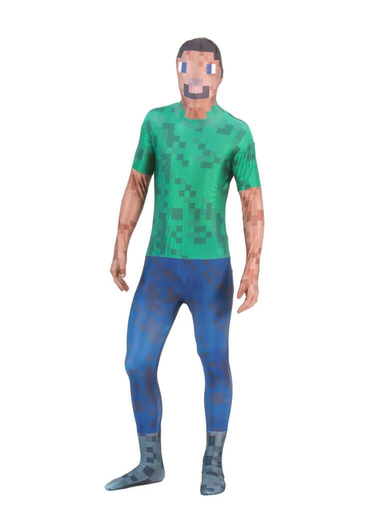 Adult Pixelated Green Man Morphsuit Costume-tvso