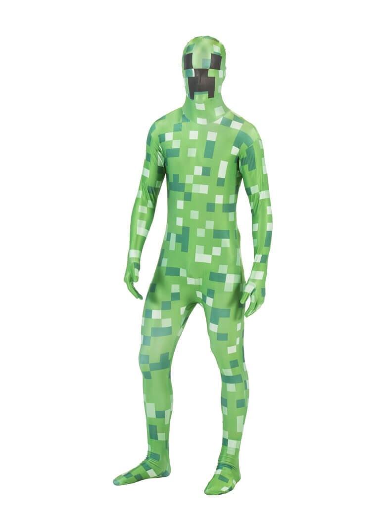 Adult Pixelated Green Monster Morphsuit Costume-tvso