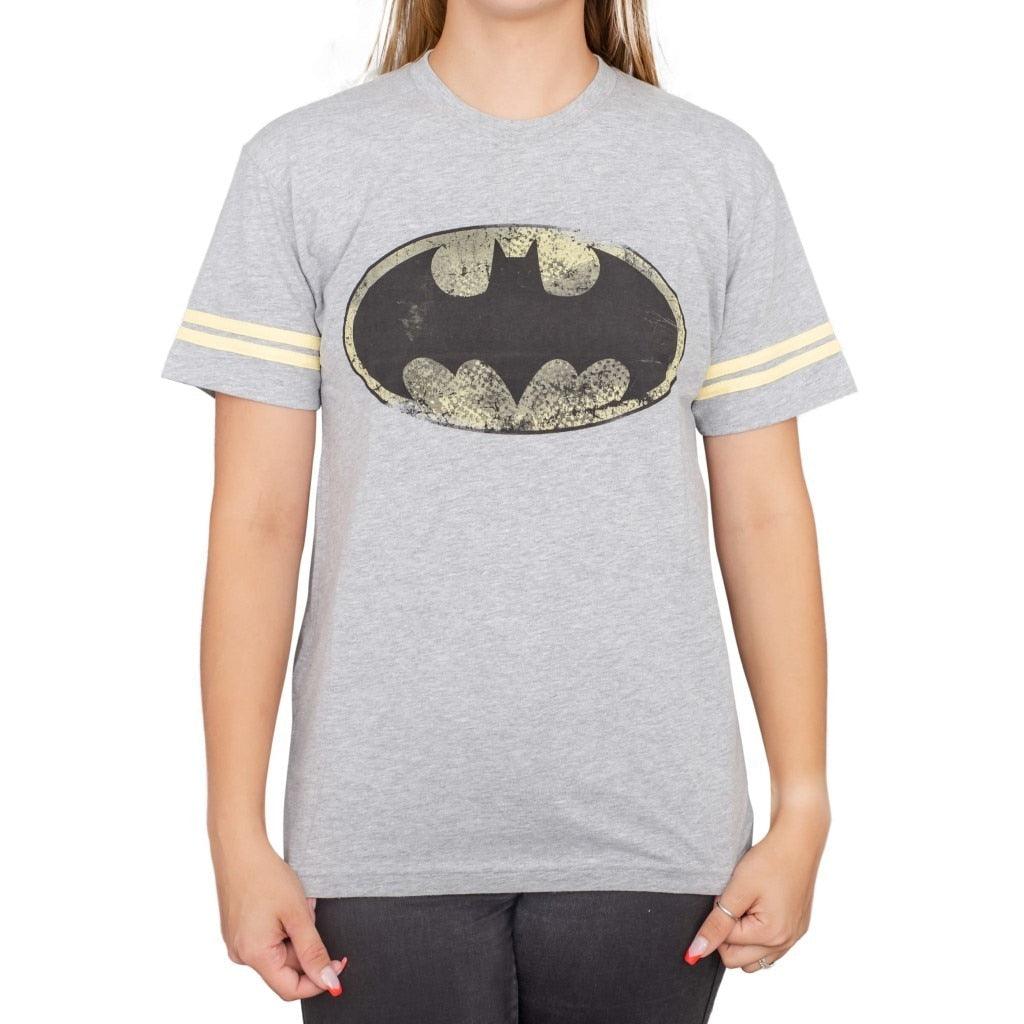Batman Distressed Logo Striped Sleeves T-shirt-tvso