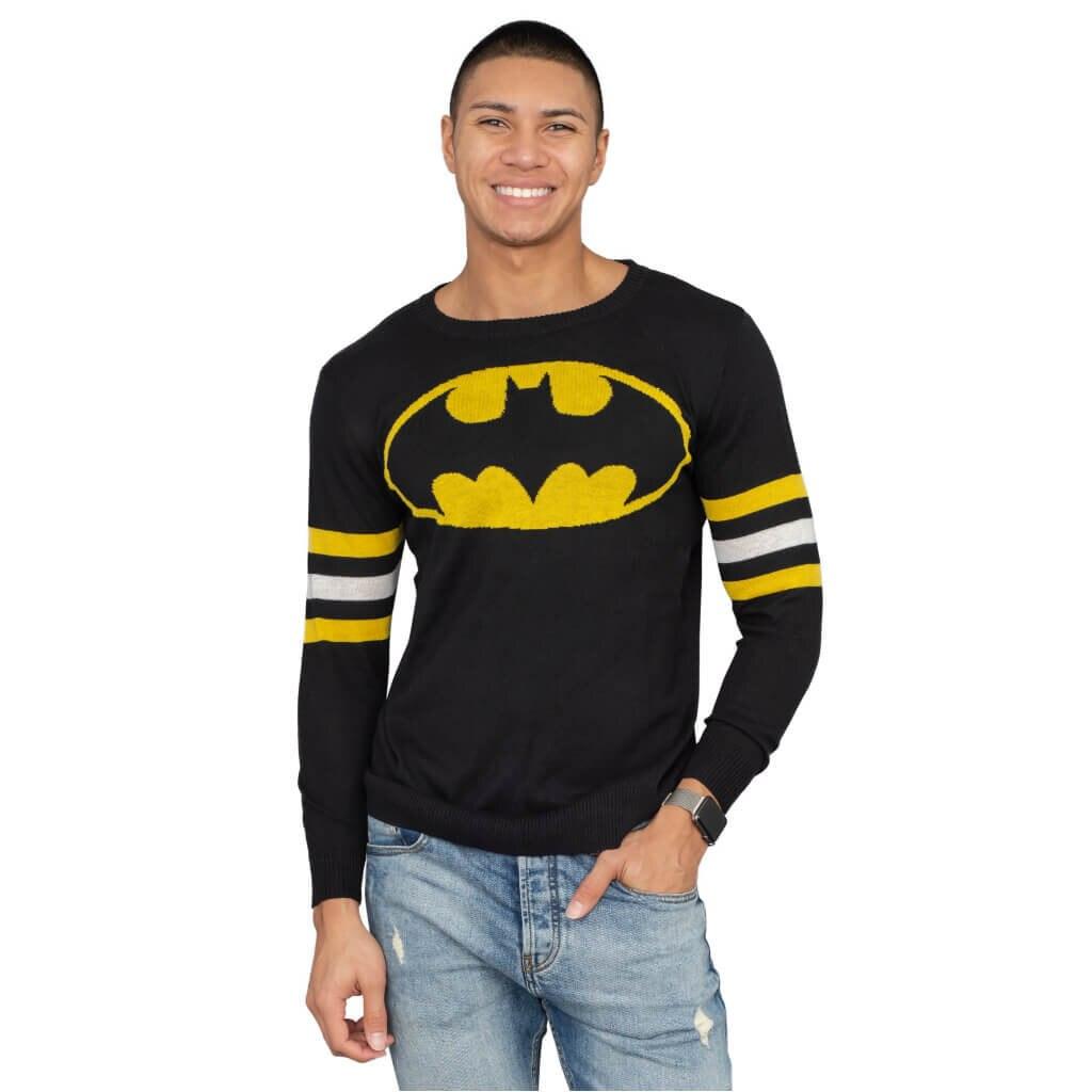 Batman Logo Knitted Sweatshirt with Striped Sleeves-tvso
