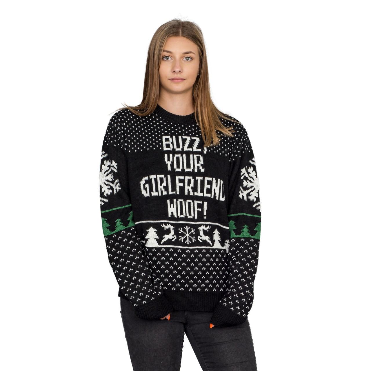 Buzz Your Girlfriend Woof Ugly Christmas Sweater-tvso
