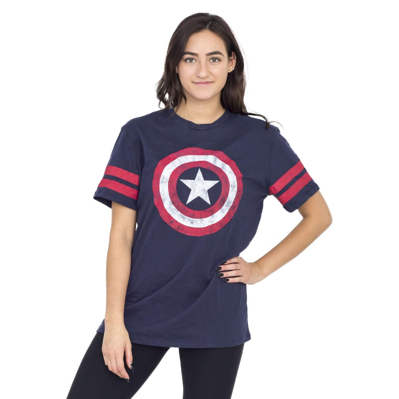 Captain America Distressed Shield Striped Sleeves T-shirt-tvso