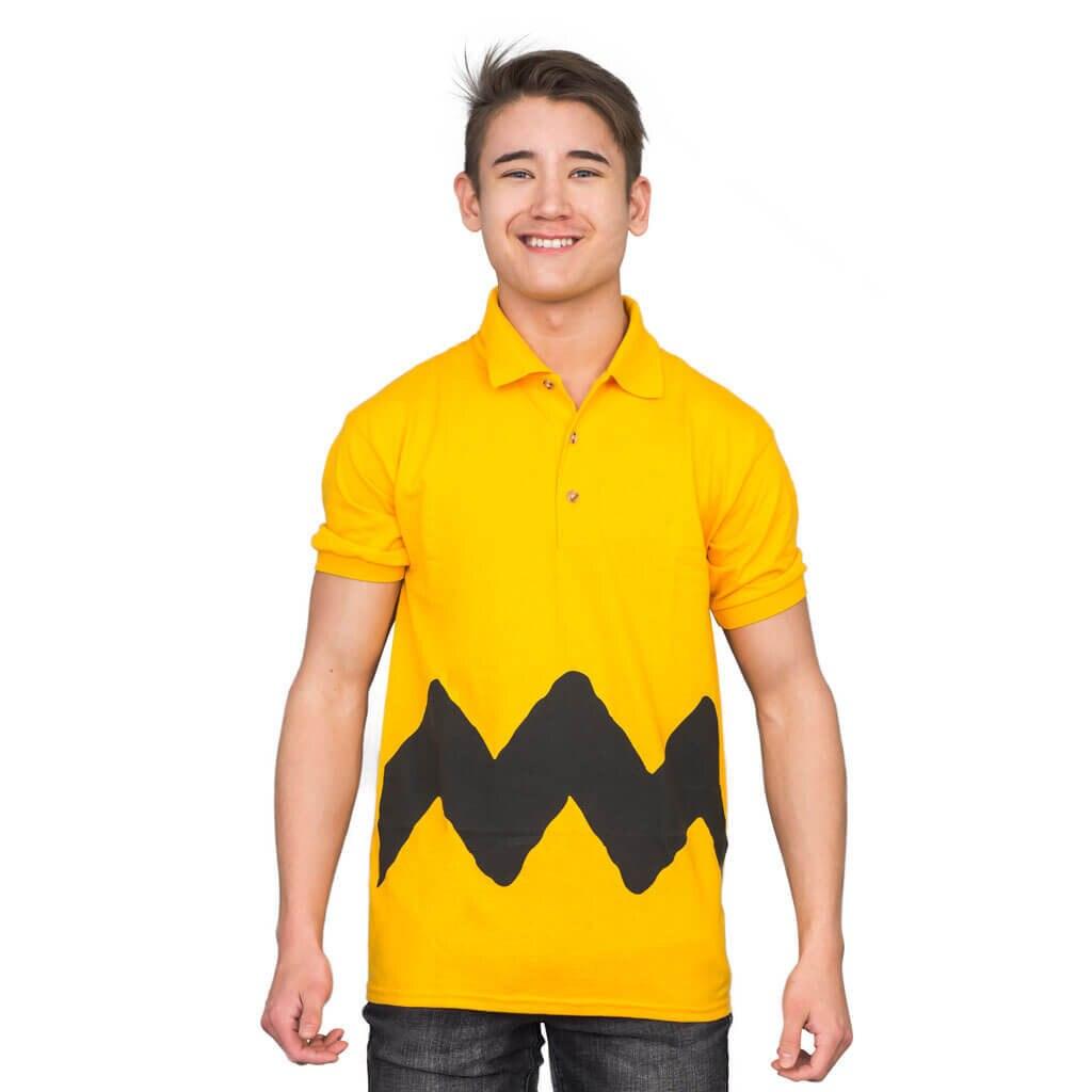 Charlie Yellow Polo Button Up Adult Unisex Halloween Cosplay Costume T Charlie Yellow Polo Button Up Adult Unisex Halloween Cosplay Costume T