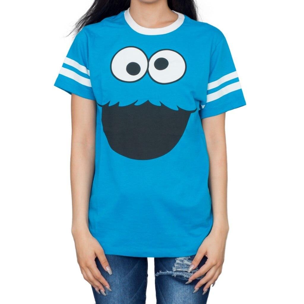 Cookie Monster Face With Striped Seeves T-shirt-tvso