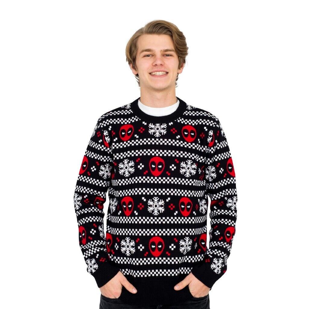 Deadpool Holiday Snow Stripes Ugly Christmas Sweater - TVStoreOnline