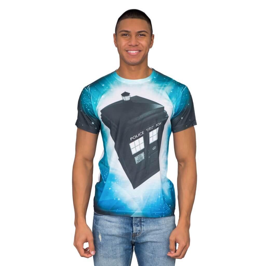 Doctor Who TARDIS Glowing Stars Adult White Sublimation T-Shirt ...
