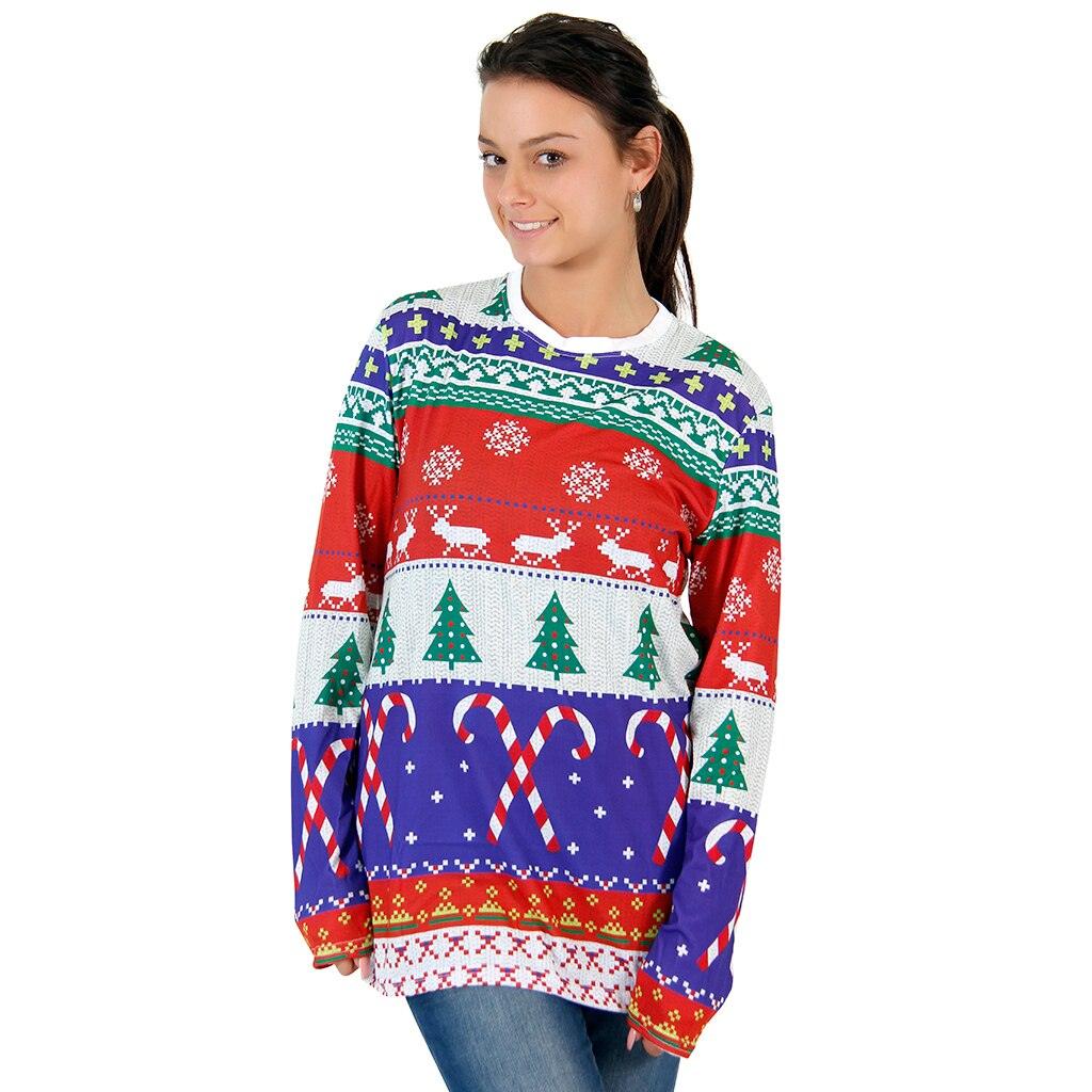 Festive Candy Canes Pattern Ugly Christmas T-Shirt-tvso