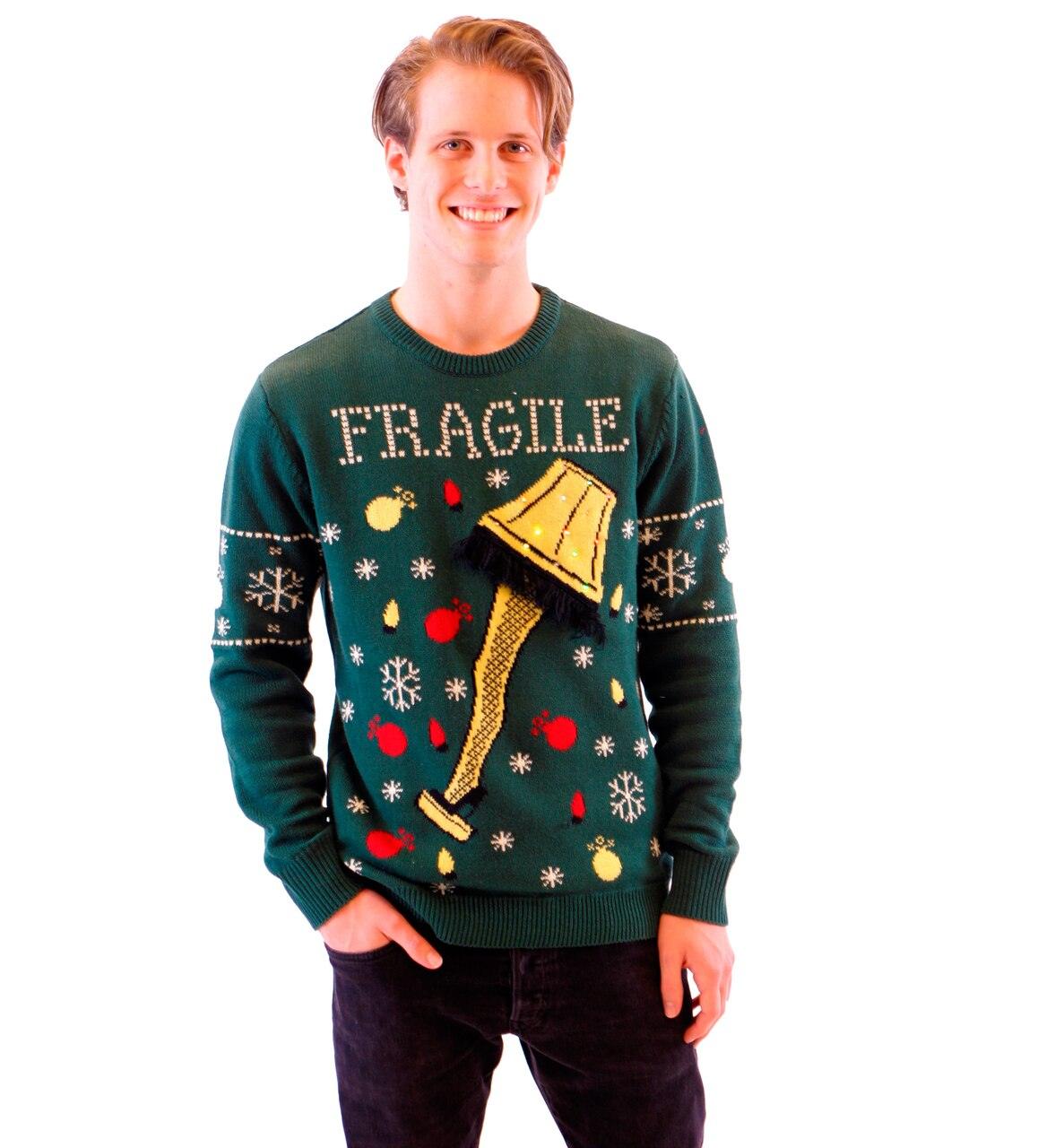 Fragile Leg Lamp Light Up Ugly Christmas Xmas Sweater-tvso