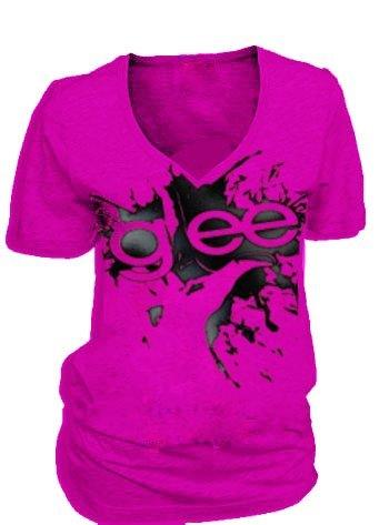 Glee Finger Splat Fuchsia V-Neck T-shirt-tvso