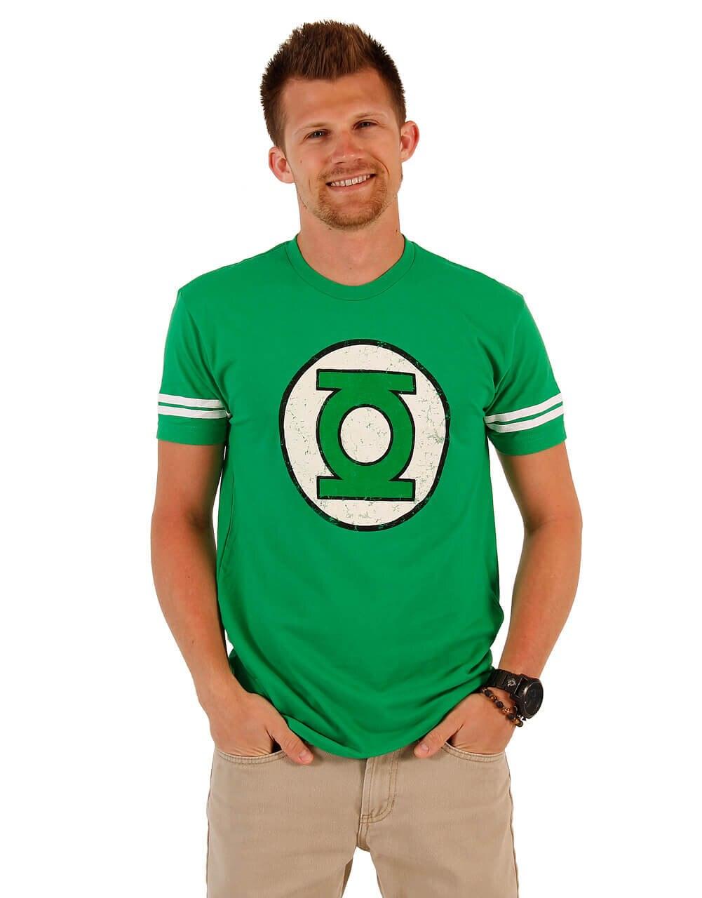 Green Lantern DISTRESSED Logo With Striped Sleeves T-shirt-tvso