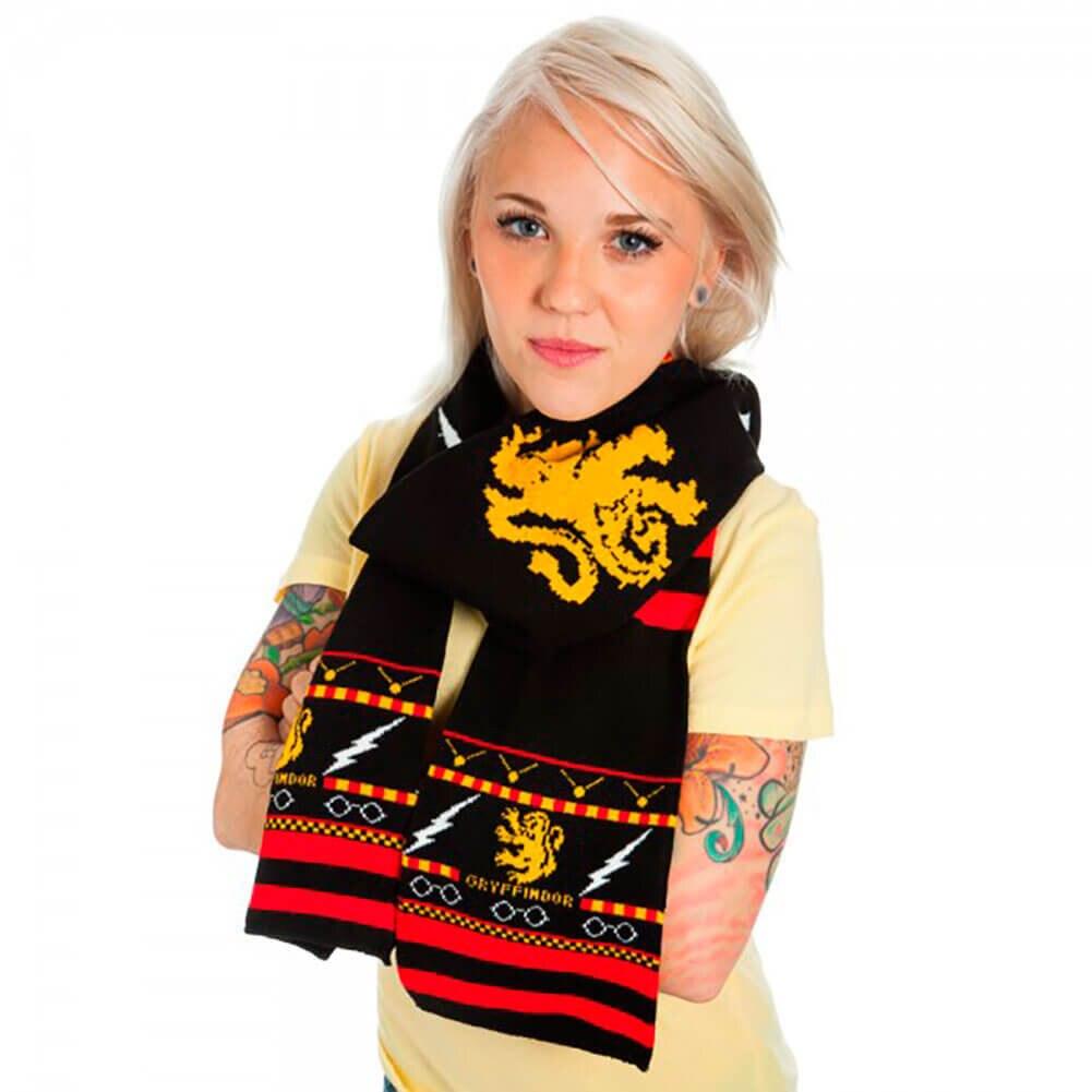 Gryffindor Symbols & Pattern Fair Isle Knit Scarf-tvso