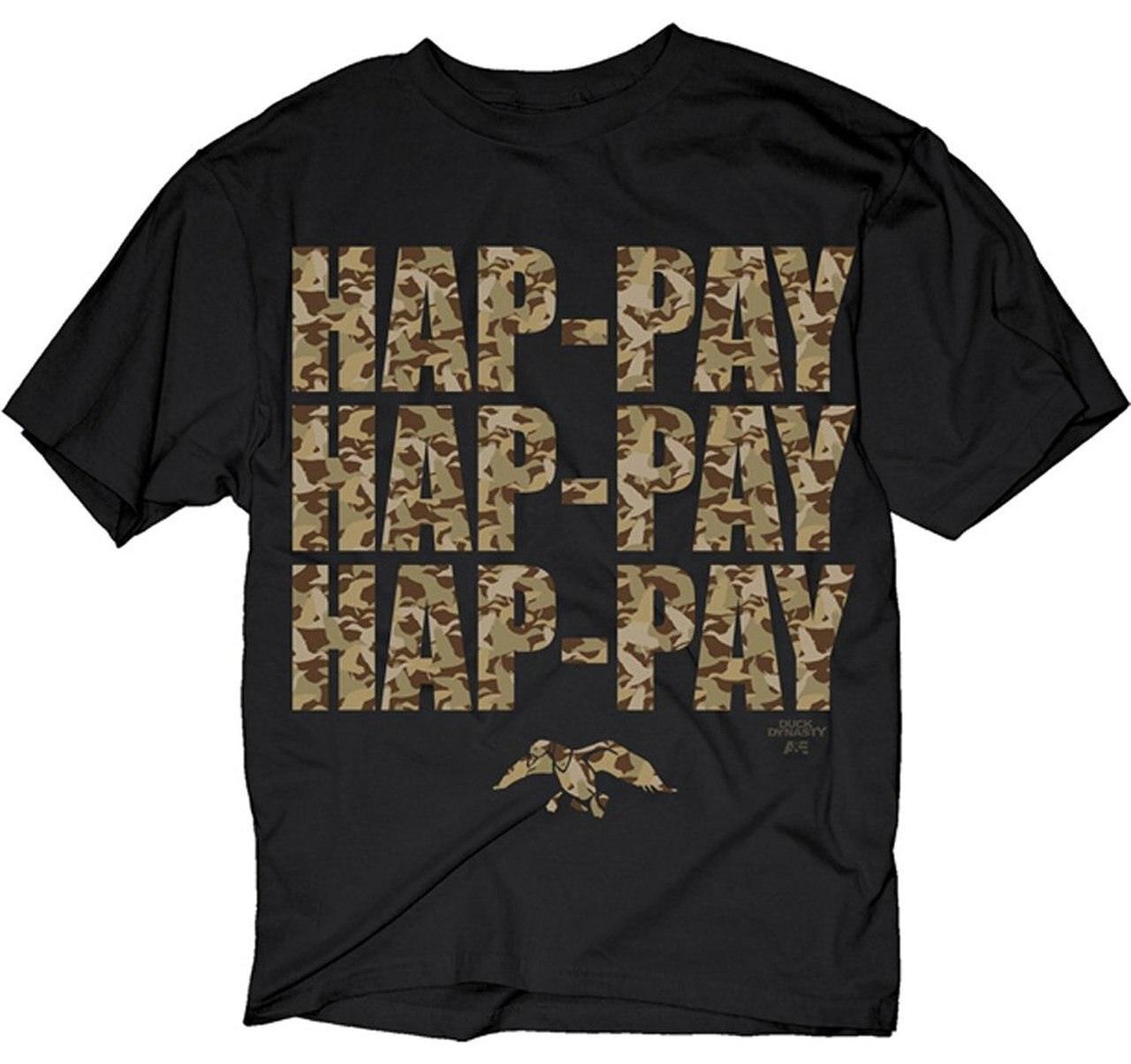 Hap-pay Hap-pay Hap-pay T-Shirt with Letters in Camo Print-tvso
