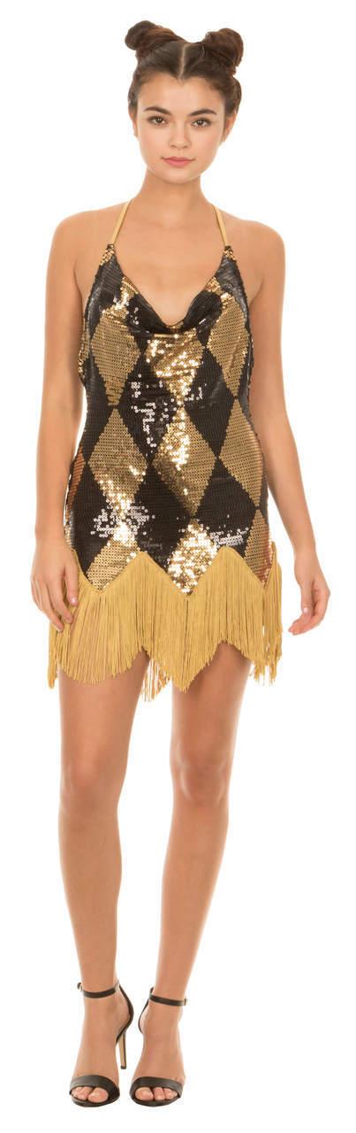 Harley Quinn Sequin Chemise Costume Dress with Fringe-tvso