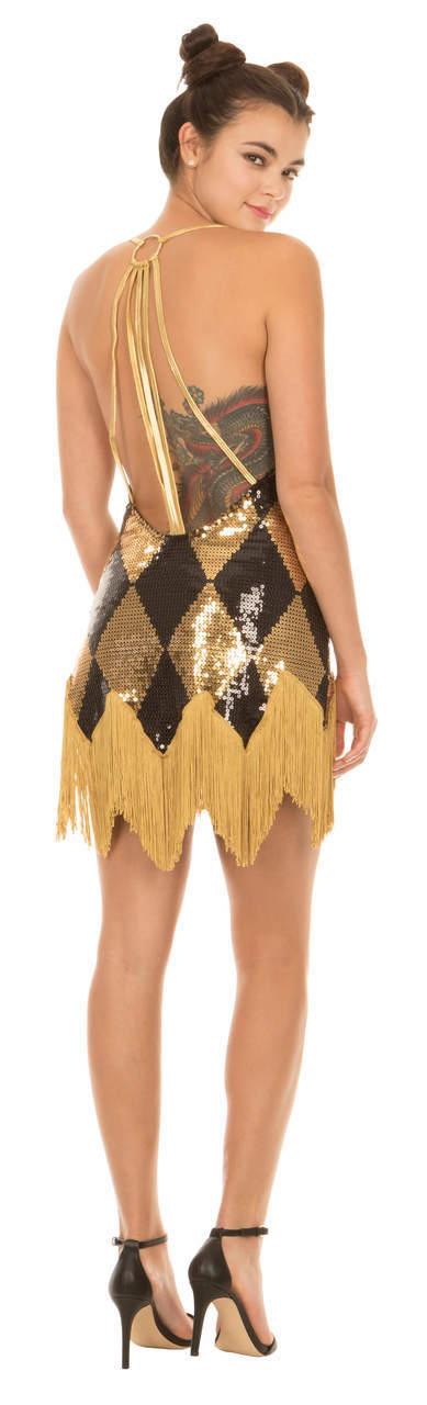 Harley Quinn Sequin Chemise Costume Dress with Fringe-tvso
