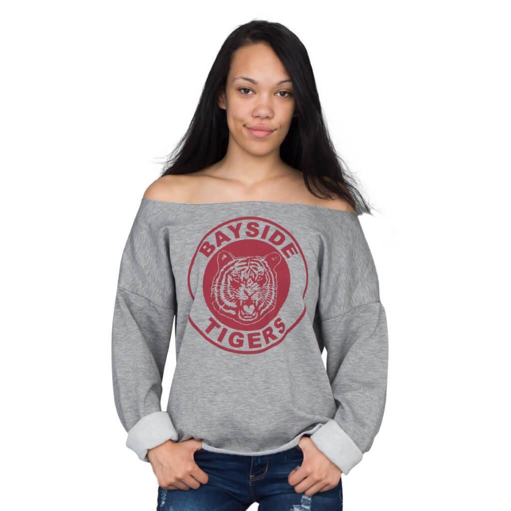 Kelly Kapowski Bayside Tigers Off the Shoulder Sweatshirt-tvso