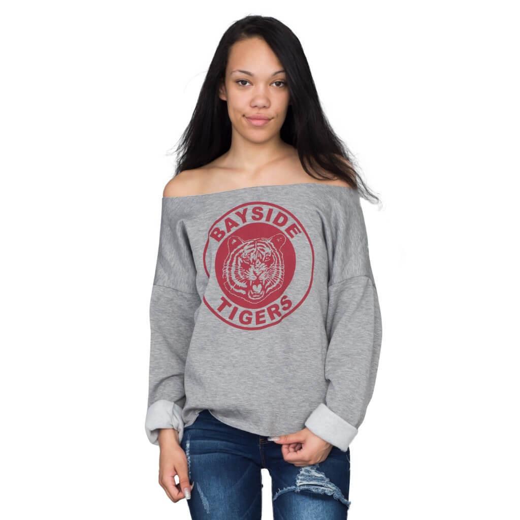 Kelly Kapowski Bayside Tigers Off the Shoulder Sweatshirt-tvso