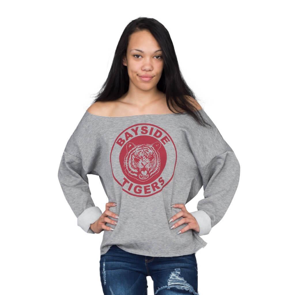 Kelly Kapowski Bayside Tigers Off the Shoulder Sweatshirt-tvso