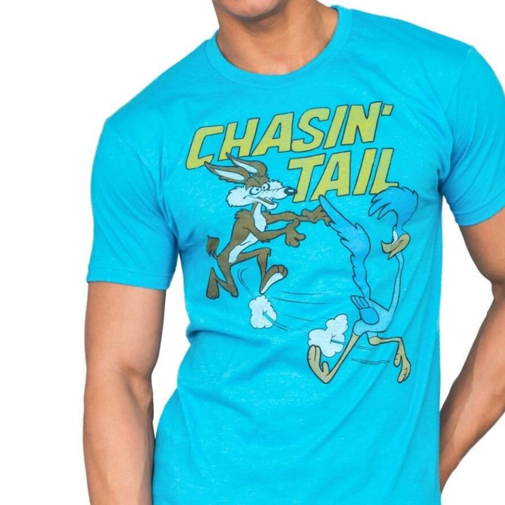 Junk Food Tunes Chasin' Tail Adult Turquoise Blue T-Shirt - Tunes - | TV Store Online