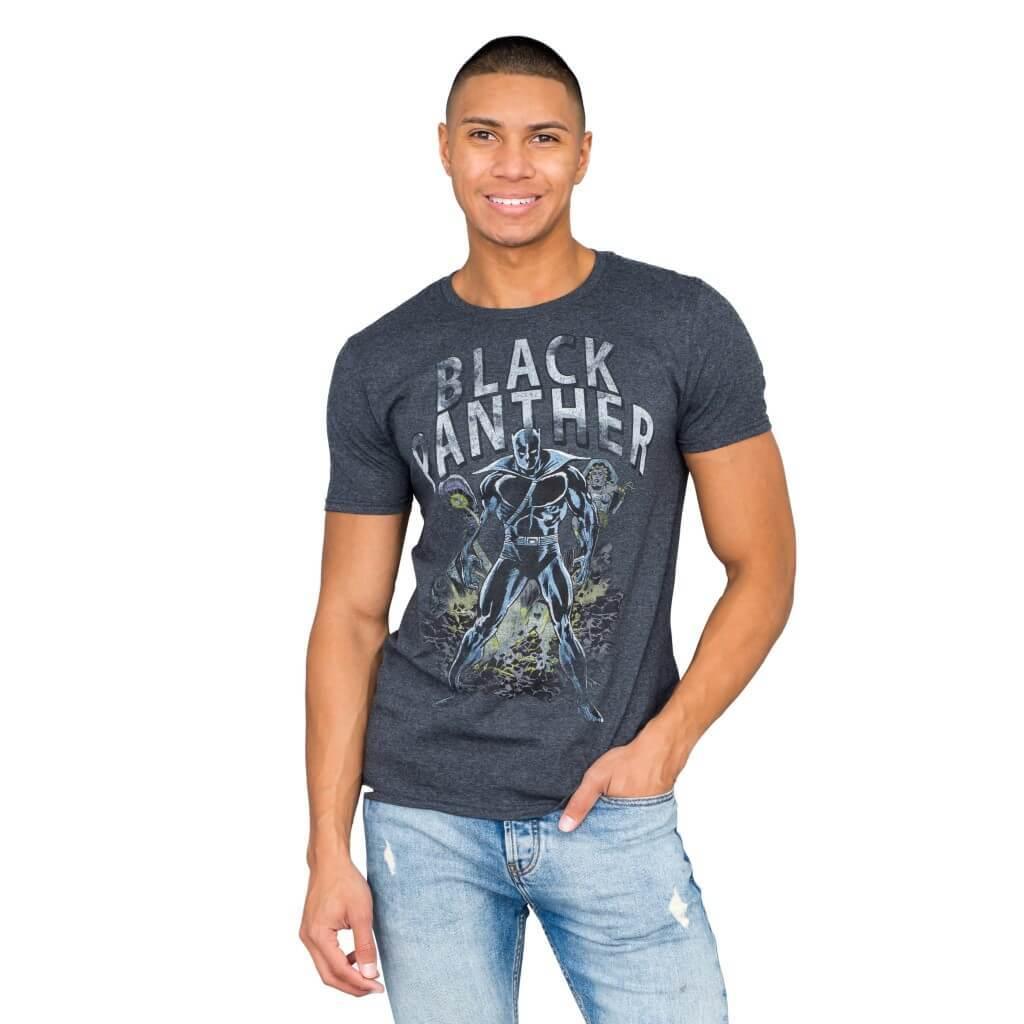 Marvel Comics Black Panther Comic Charcoal T-shirt - TVStoreOnline