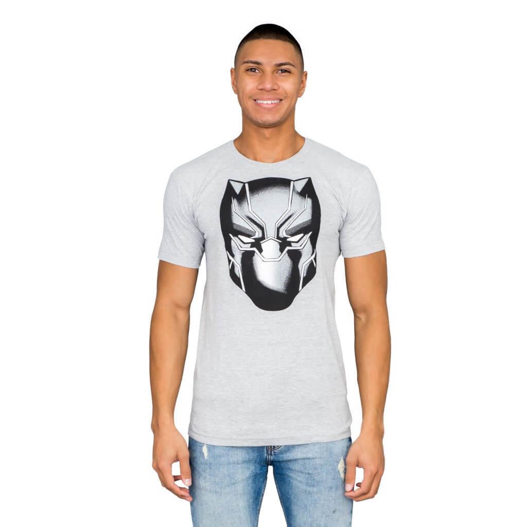 Marvel Comics Black Panther Headshot Heather Gray T-shirt-tvso