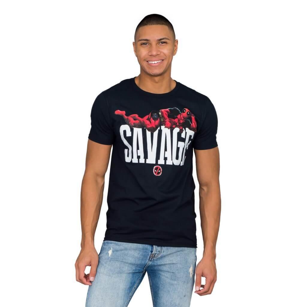 buket panik panel Marvel Comics Deadpool Savage Black T-Shirt