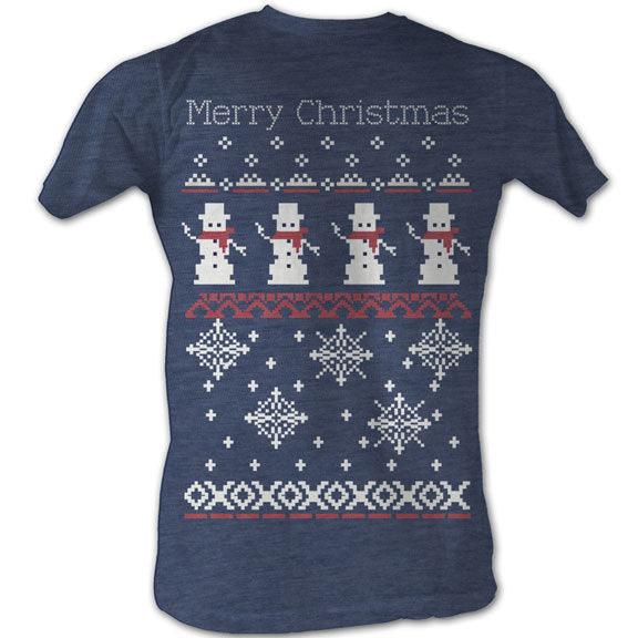 Merry Christmas Snowmen and Snowflakes 8-Bit Adult Navy T-shirt-tvso