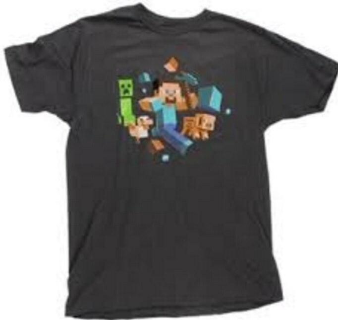 Minecraft Game Steve Run Away! Creeper Glow in the Dark T-Shirt-tvso