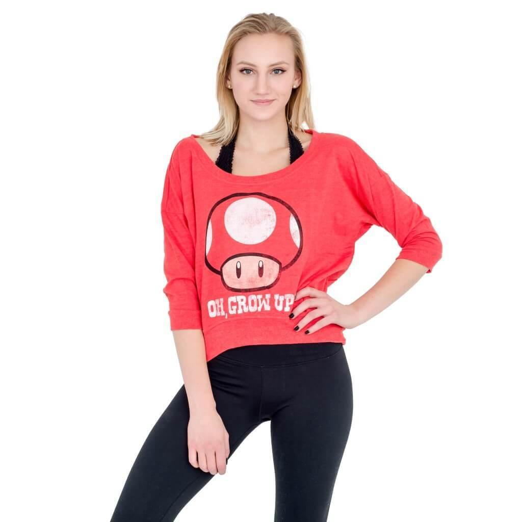 Nintendo Oh, Grow Up Mushroom Heathered Cropped Sweatshirt-tvso