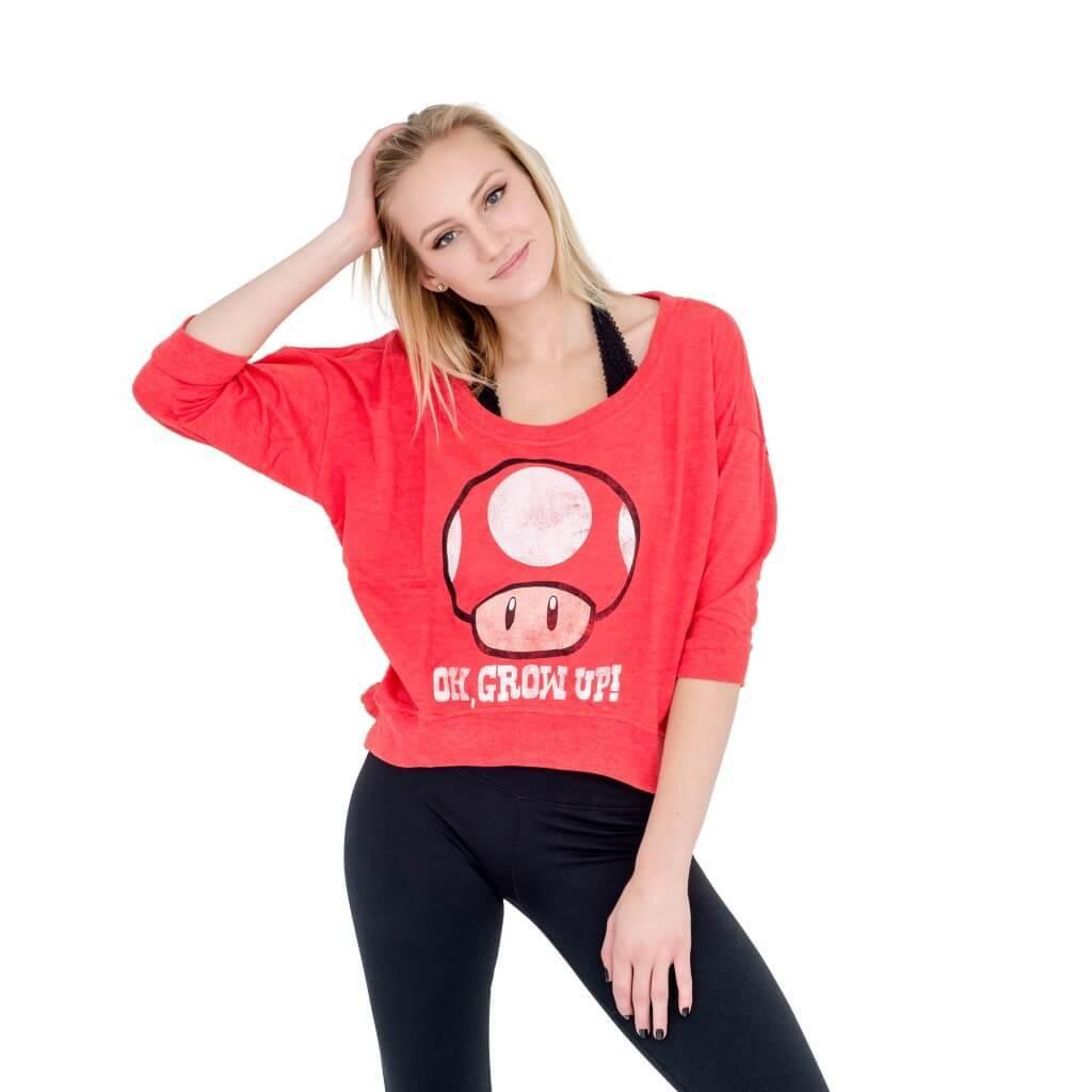 Nintendo Oh, Grow Up Mushroom Heathered Cropped Sweatshirt-tvso