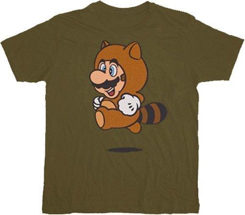 Nintendo Super Mario Tanooki Suit Military Green T shirt