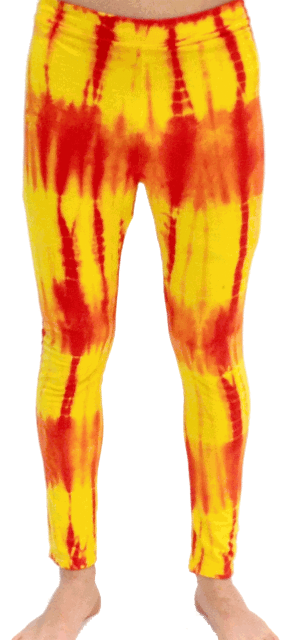 Red and Yellow Tie-Dye Wrestling Legging Tights Pants