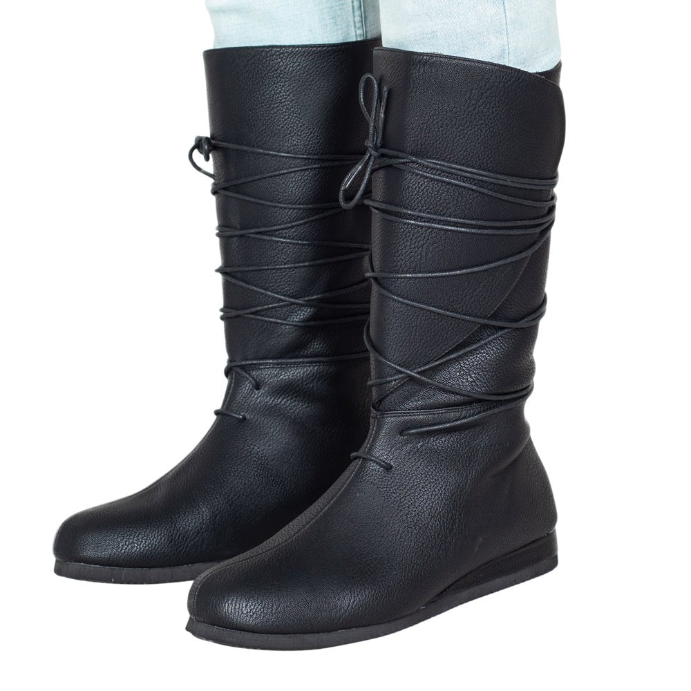 Renaissance Knight DND LARPer Halloween Cosplay Costume Black Boots - TVStoreOnline