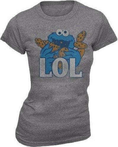 Sesame Street Cookie Monster LOL Heather Gray Juniors T-shirt-tvso