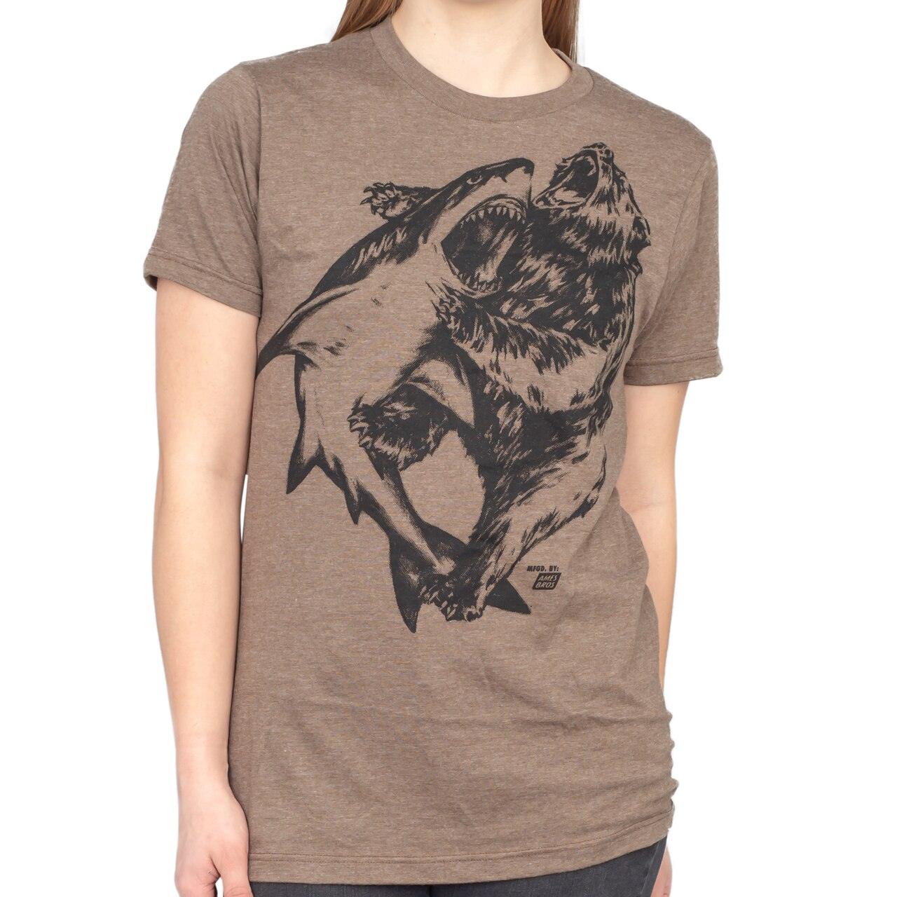 Shark vs. Bear Heather Brown Adult T-shirt-tvso