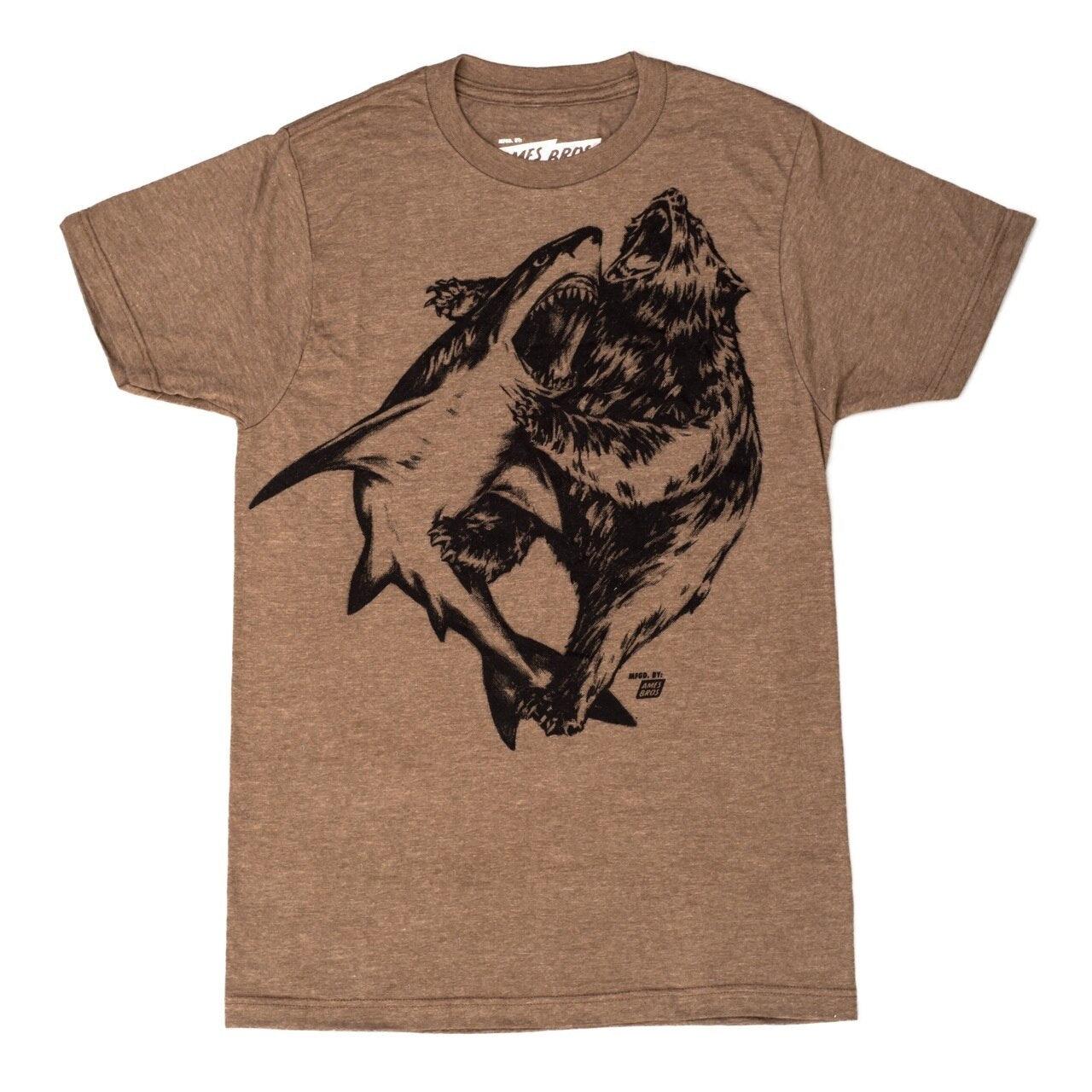 Shark vs. Bear Heather Brown Adult T-shirt-tvso