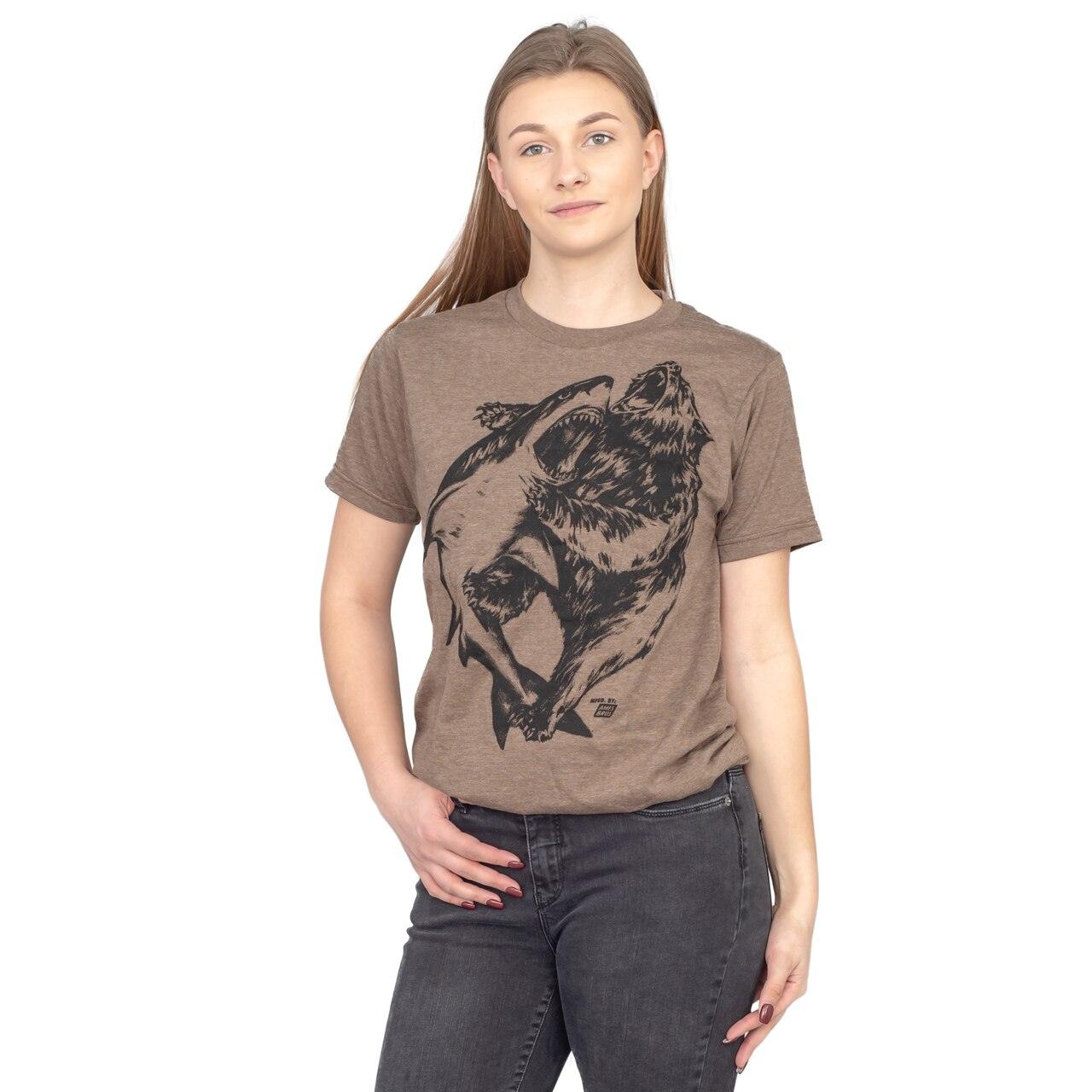 Shark vs. Bear Heather Brown Adult T-shirt-tvso