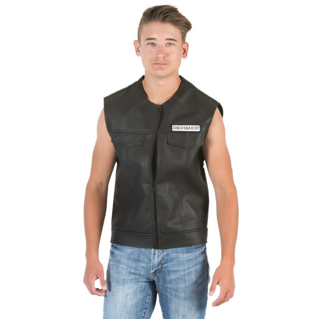 SOA Black Leather Highway Biker Vest-tvso