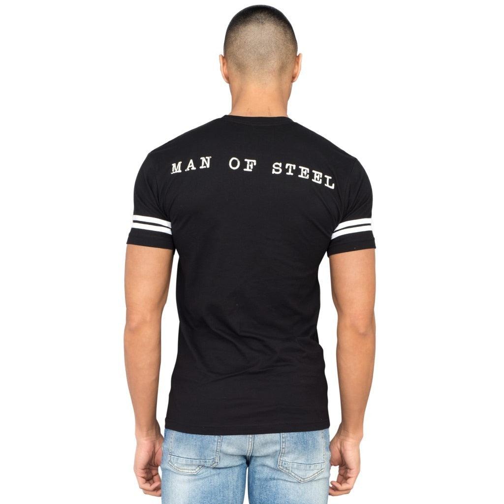 Superman Distressed Logo With Striped Sleeves T-shirt-tvso