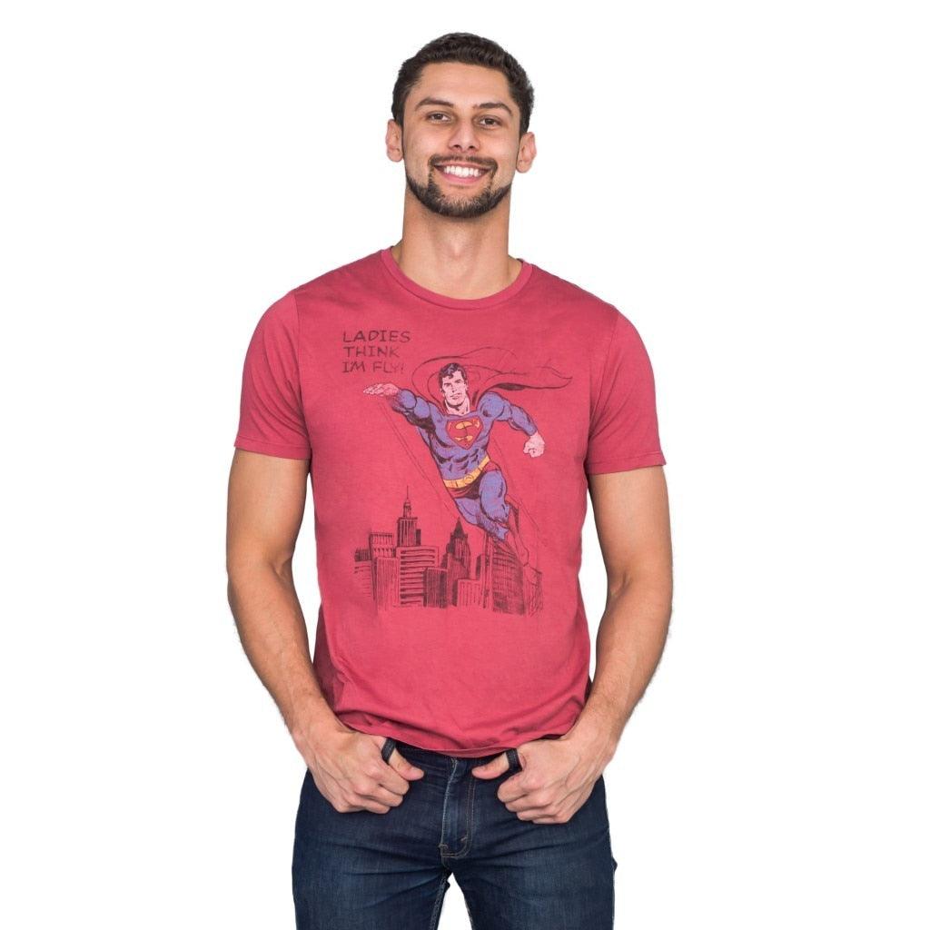 Superman Ladies Think I'm Fly Vintage Inspired Lava T-shirt-tvso