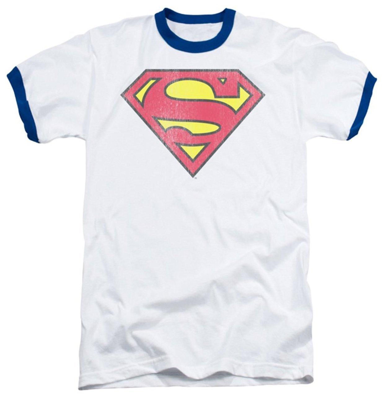 Superman Retro Logo White With Blue Ringers T-shirt-tvso