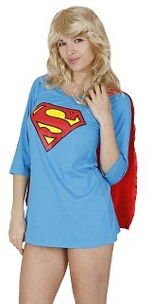 Superman Sleep Shirt Night Gown Pajama Dress with Attachable Red Cape-tvso