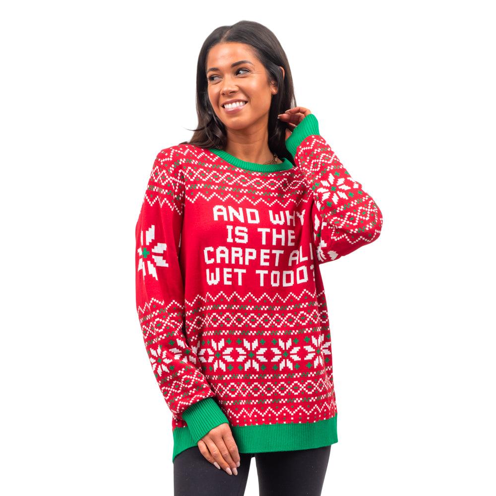 Todd and Margo Why is The Carpet Wet I Don’t Know Knitted Ugly Christmas Sweater